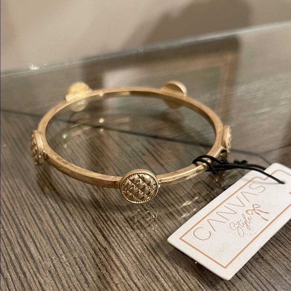 CANVAS Style Gold-tone Bangle with Round Quilty Disc Accents NWT